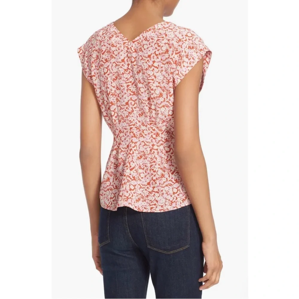 Rebecca Taylor Silk Provence Floral Block Print V-Neck Top - Picture 2 of 11